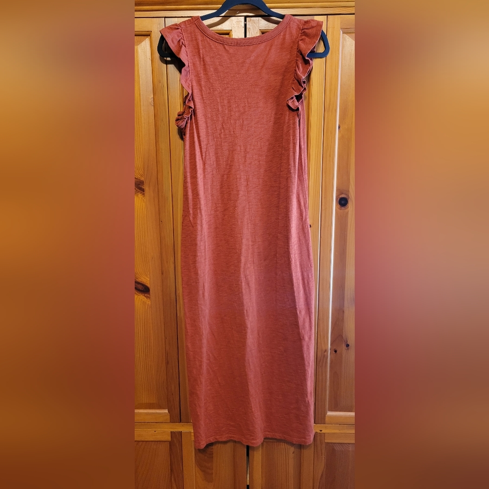 🤍 Universal Thread Rust Orange Ruffle Sleeveless Maxi Dress Small - Picture 2 of 6